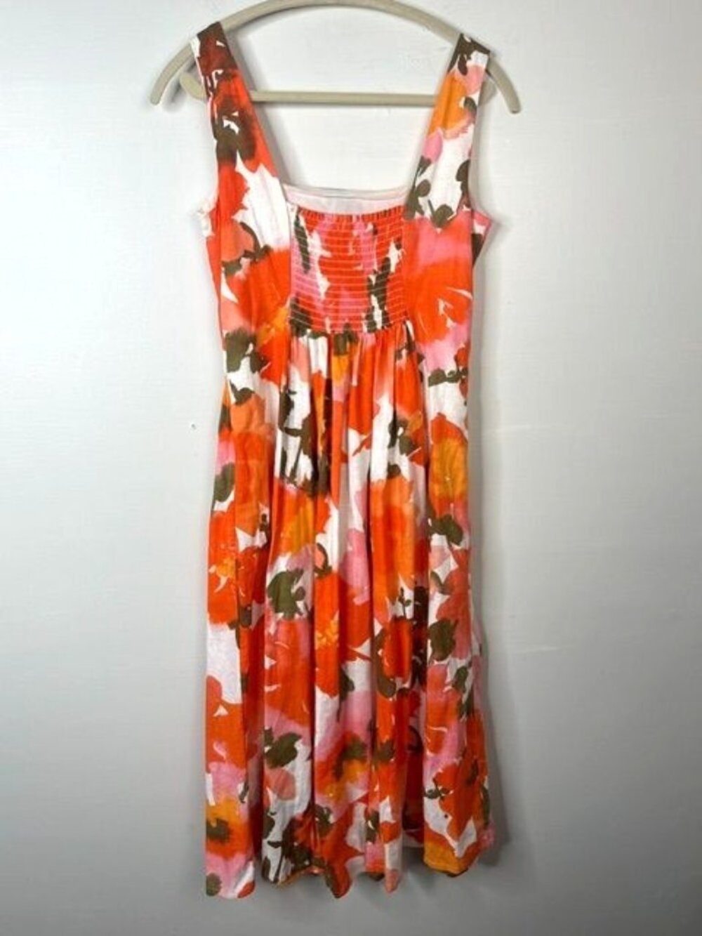 Joie Women's Orange/Pink Floral Sleeveless Linen Blend Midi Dress Size 4 - Picture 6 of 8